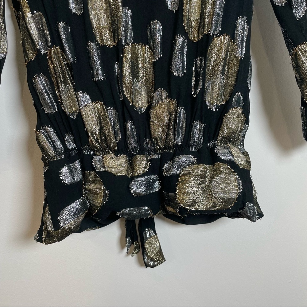 Nu Mode Sz 9 Vintage Y2K Metallic Top Padded Shoulders Tie Elastic Waist Retro - Picture 7 of 13